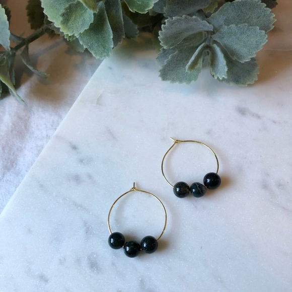 Jewelry - The Poppy - Dainty Hoop with Deep Emerald Beads